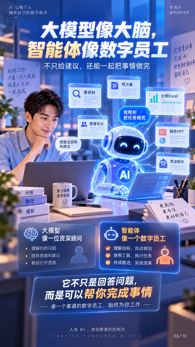 大模型像大脑，智能体像数字员工