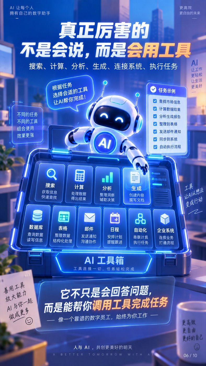 真正的能力是调用工具连接数据、表格、邮件和企业系统